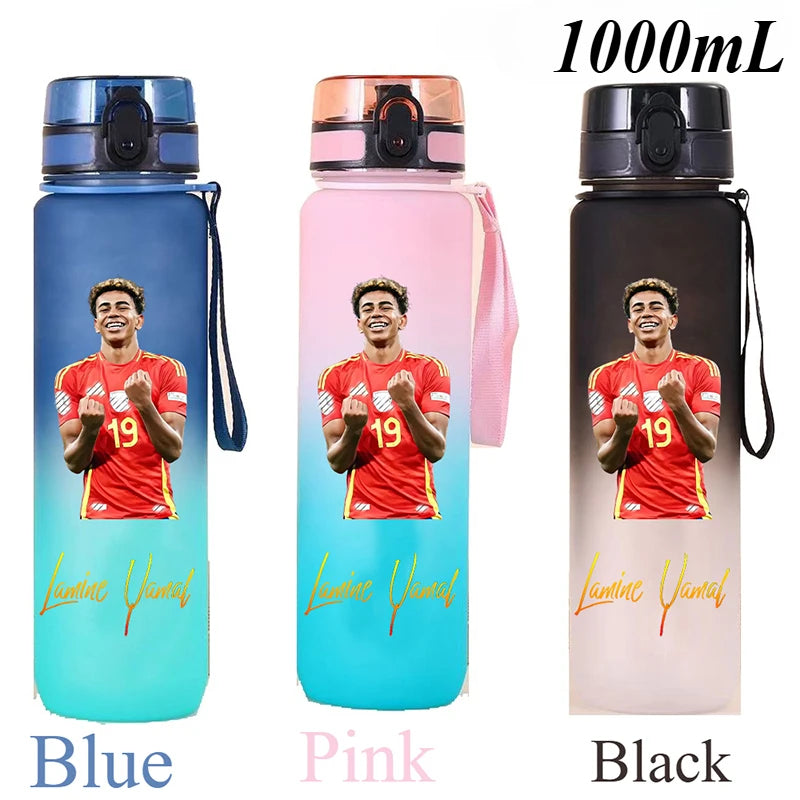 1000ml Football Star Straw Gourd Water Cup Lamine Yamal Large Capacity Sports Flip Cover Drinking Bottle Fans Support Items Gift