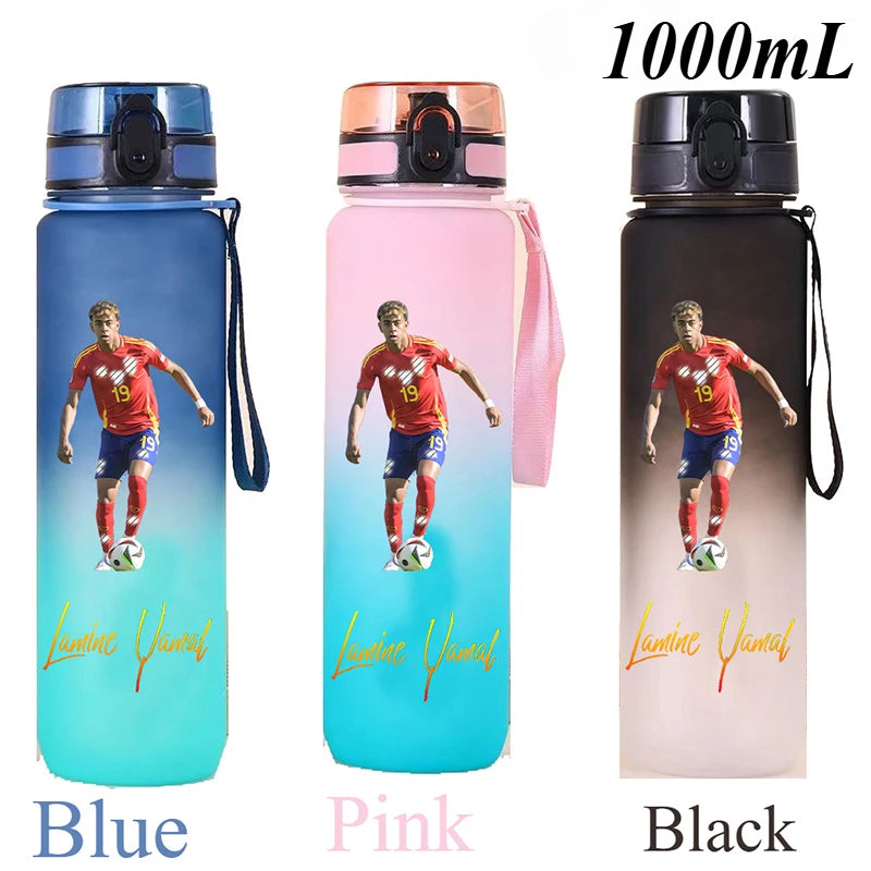 1000ml Football Star Straw Gourd Water Cup Lamine Yamal Large Capacity Sports Flip Cover Drinking Bottle Fans Support Items Gift
