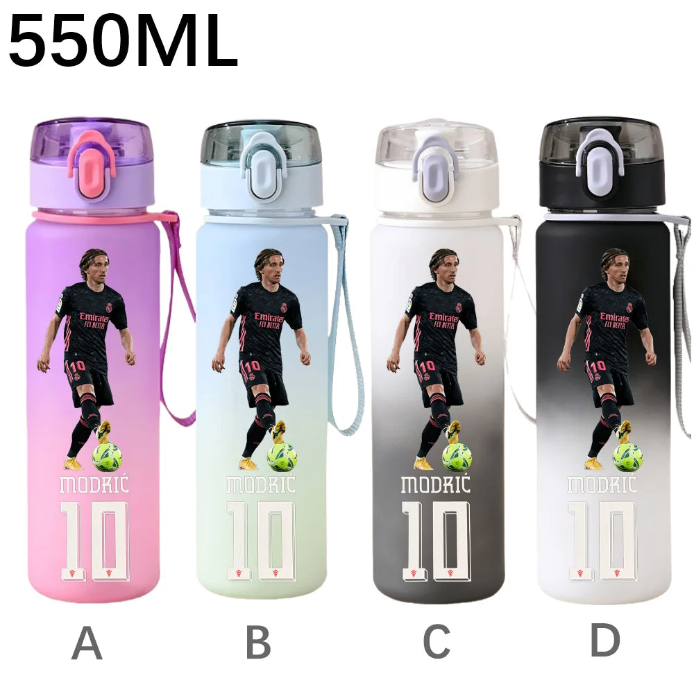 550ML Sports Water Bottle Ronaldo Messi Mbappé Plastic Cup Flip Cover Drinking Bottle With Portable Rope Tea Cup Fans Gifts