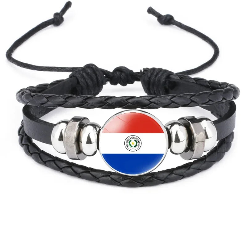 2024 South American Flag Bracelet for Men Venezuela Chile Argentina Bolivia Colombia Peru Brazil Charm Leather Multilayer Bangle