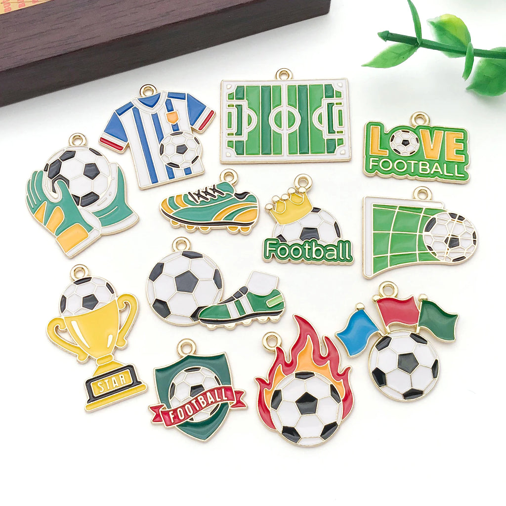 12Pcs Soccer Themed Charms Assortment Enamel Football Pendants for Bracelet Earring Craft