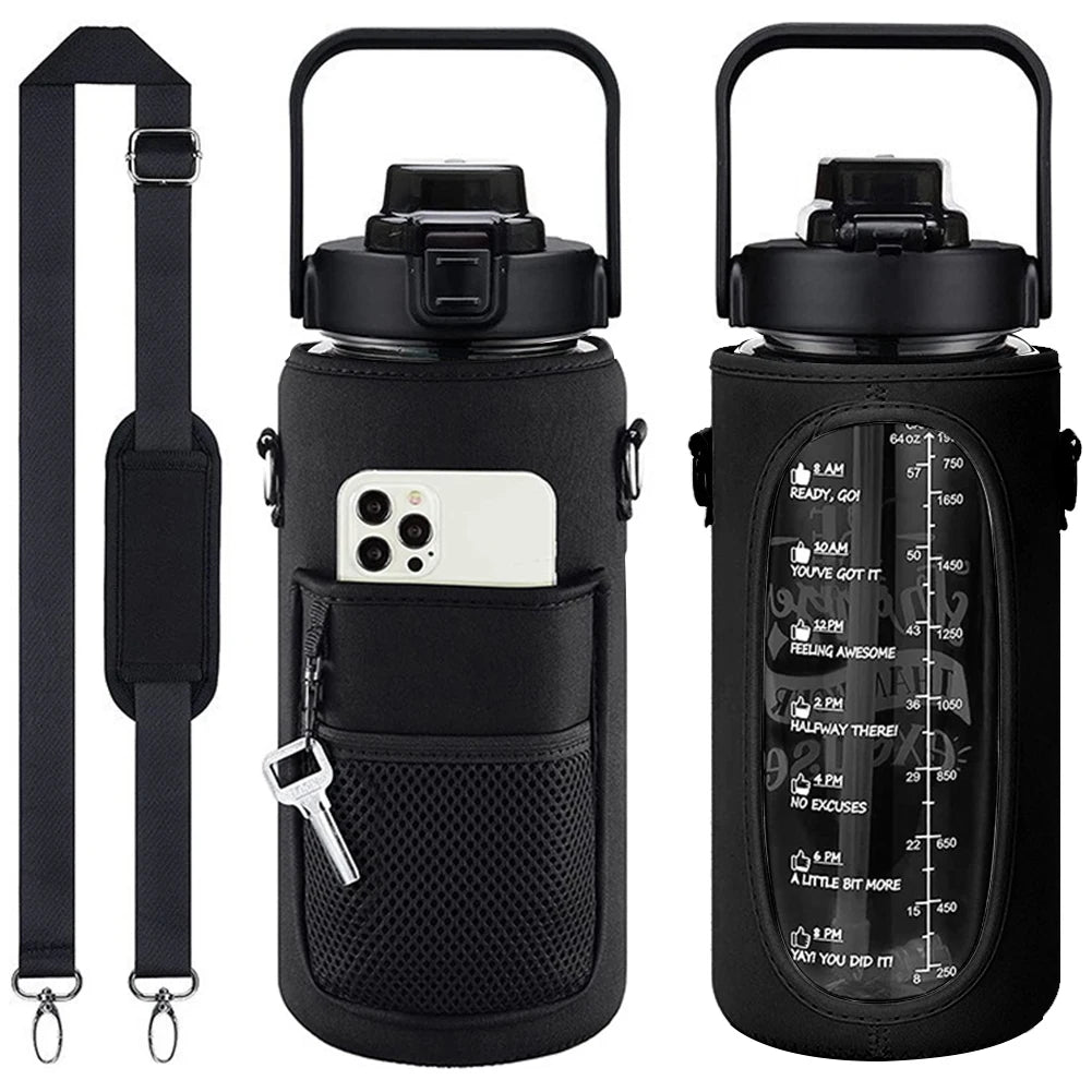 Sport Water Bottle Covers Cellphone Holder Large Capacity Motivational Water Bottles Holder Bag Thermos Sleeve Drinkware