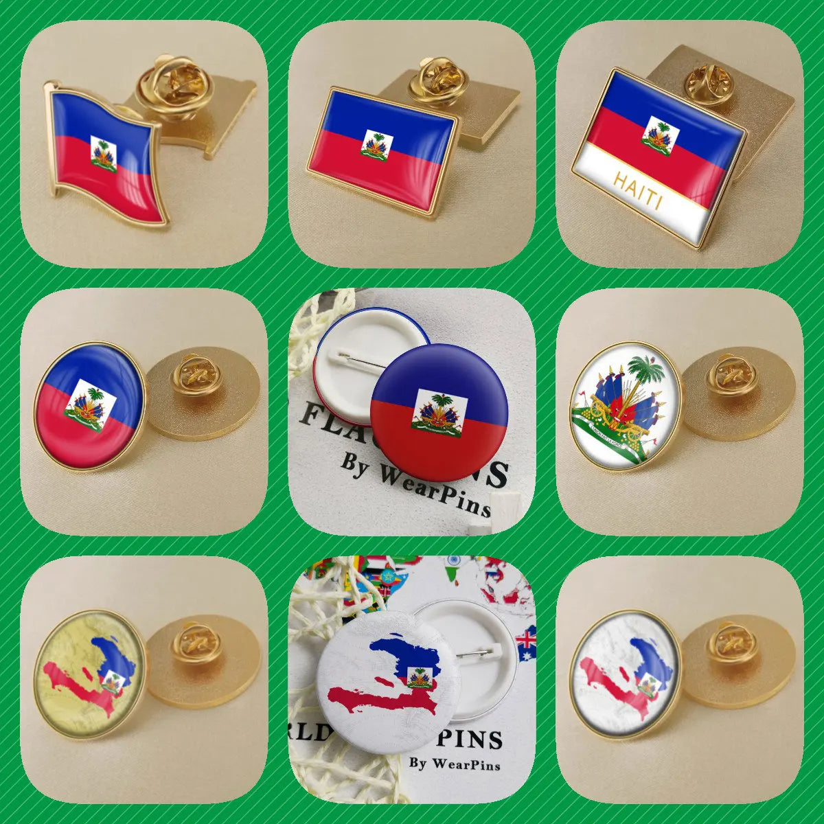 Haiti Haitians Map Flag National Emblem National Flower Brooches Badges Lapel Pins