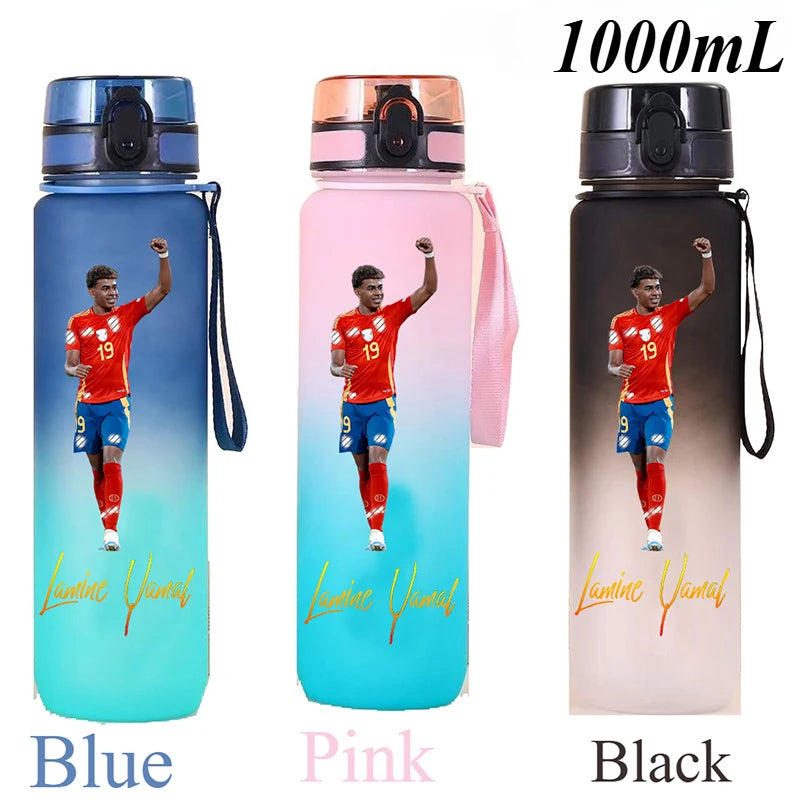 1000ml Football Star Straw Gourd Water Cup Lamine Yamal Large Capacity Sports Flip Cover Drinking Bottle Fans Support Items Gift