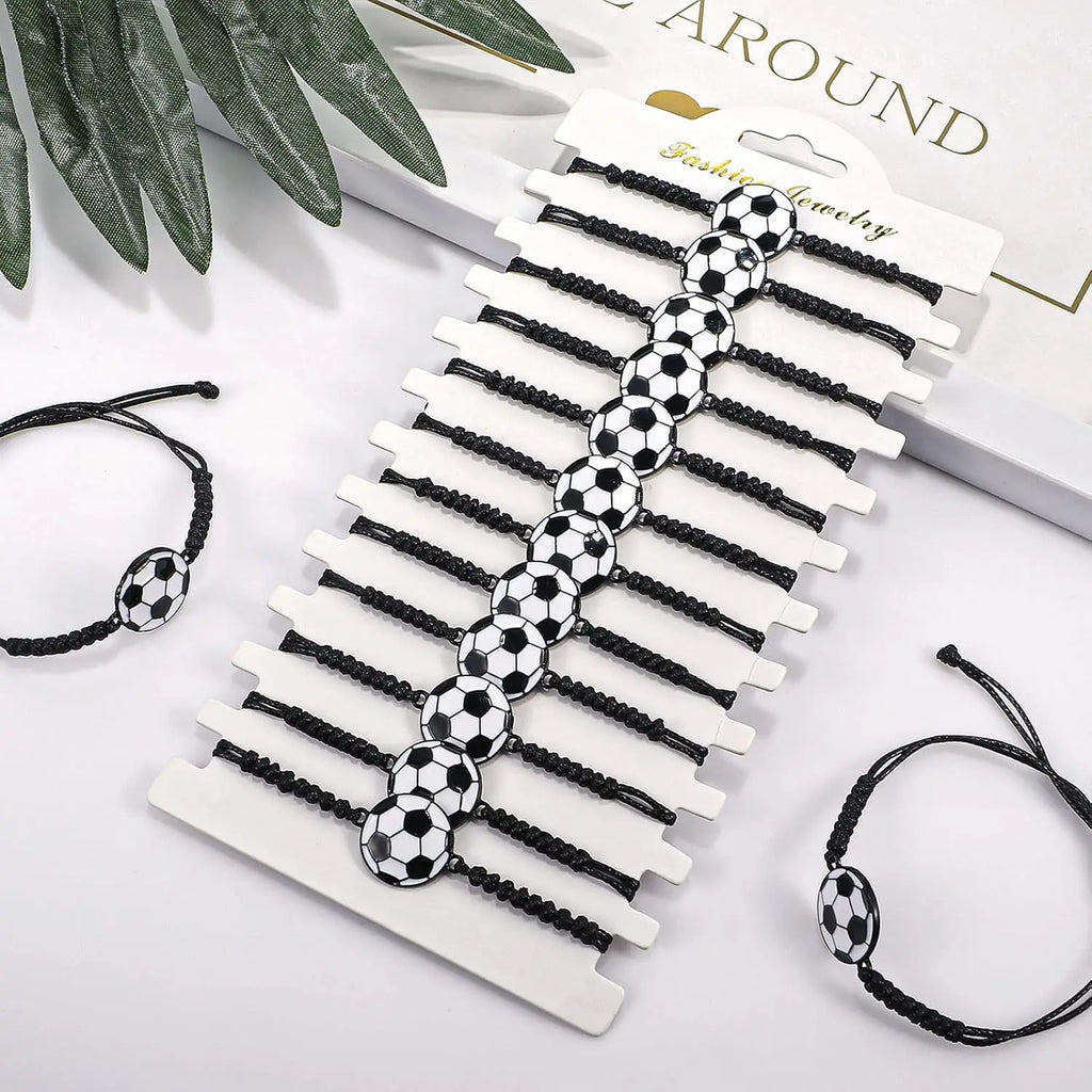 10-20Pcs Soccer Kids Bracelets Adjustable Charm Football Bracelet Sports Woven Cord Bracelets for Soccer Player
