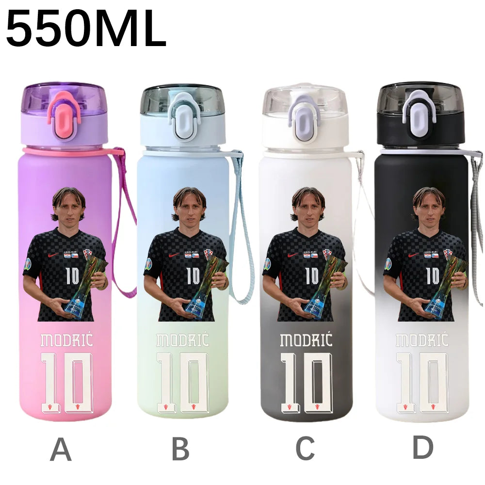 550ML Sports Water Bottle Ronaldo Messi Mbappé Plastic Cup Flip Cover Drinking Bottle With Portable Rope Tea Cup Fans Gifts