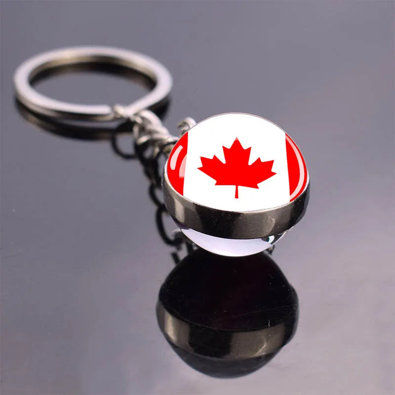 North American Countries Flag Keychains Glass Ball Keyring United States Mexico Canada Country National Flag Jewelry Key Chains