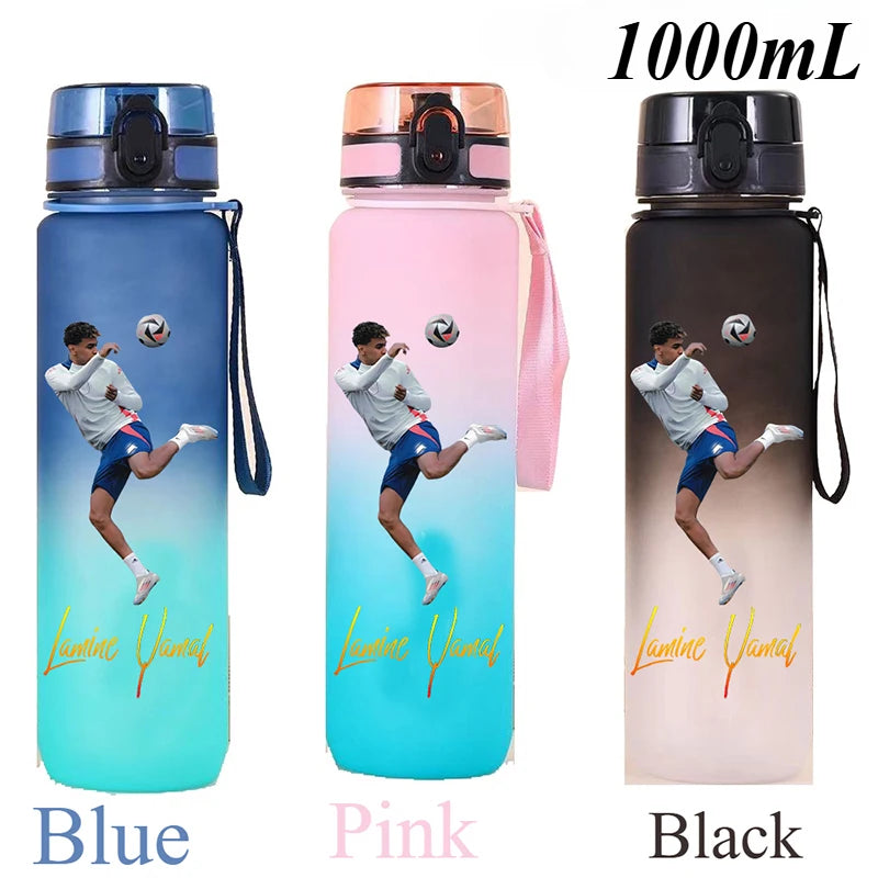 1000ml Football Star Straw Gourd Water Cup Lamine Yamal Large Capacity Sports Flip Cover Drinking Bottle Fans Support Items Gift