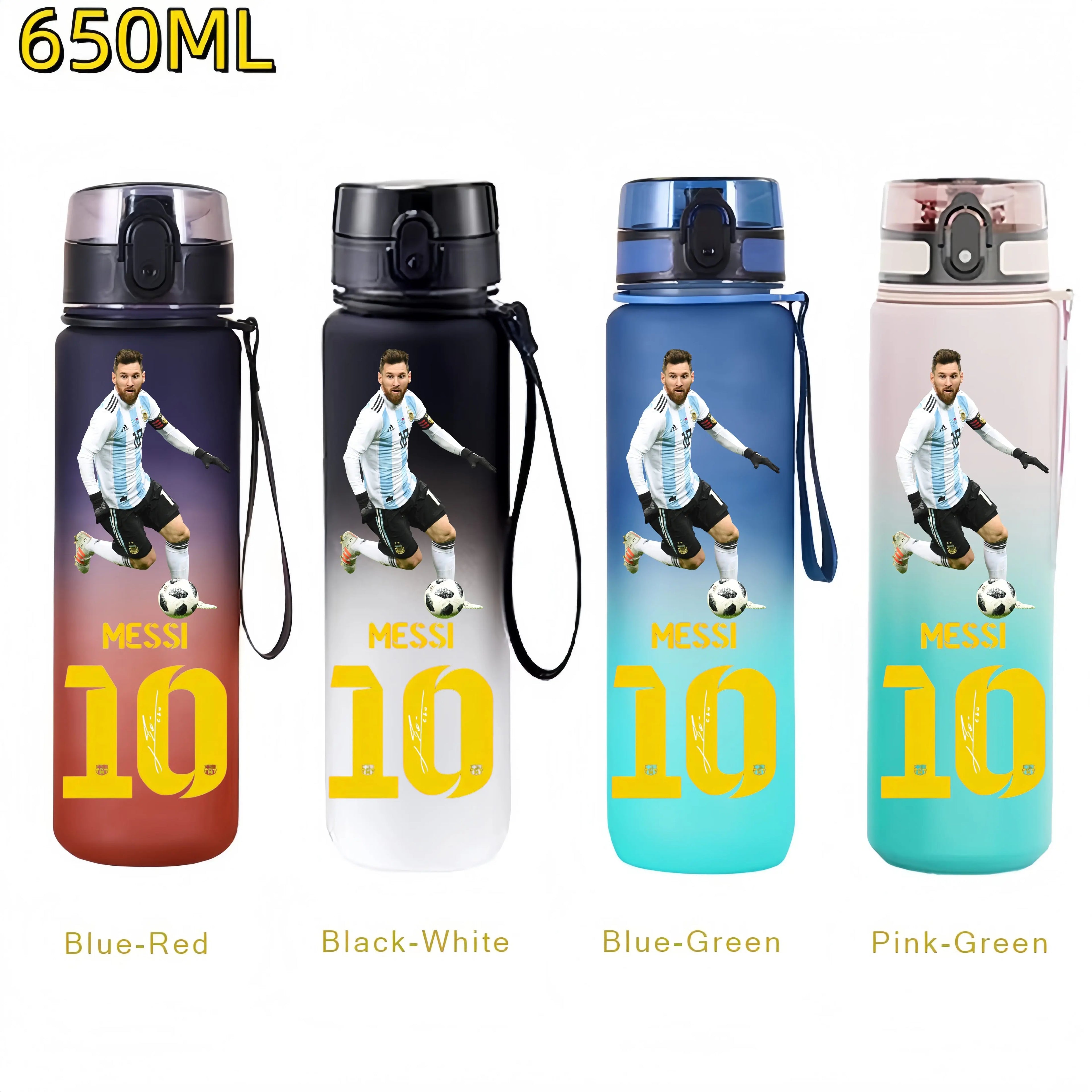 650MLRonaldo Messi Mbappé Sports Water Bottle Bulbasaur Squirtle Drinking Bottles Travel Cycling Hiking Exercise Gym Jugs