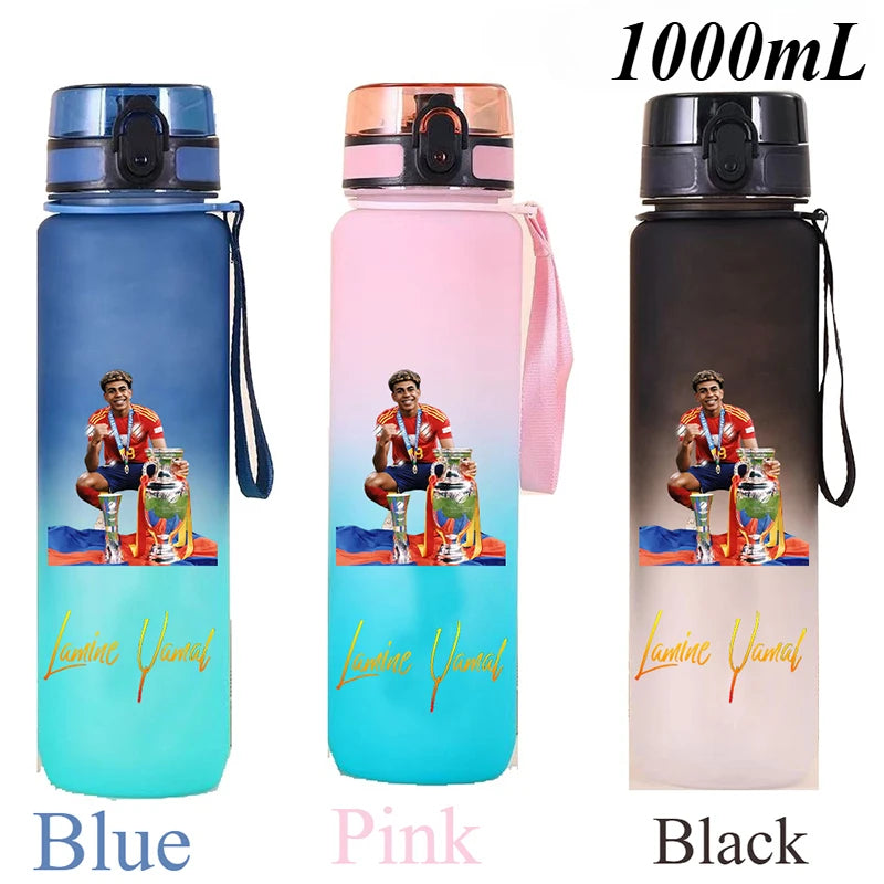 1000ml Football Star Straw Gourd Water Cup Lamine Yamal Large Capacity Sports Flip Cover Drinking Bottle Fans Support Items Gift