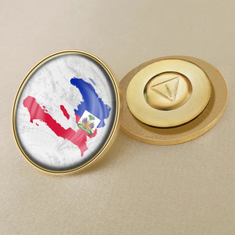 Haiti Haitians Map Flag National Emblem National Flower Brooches Badges Lapel Pins