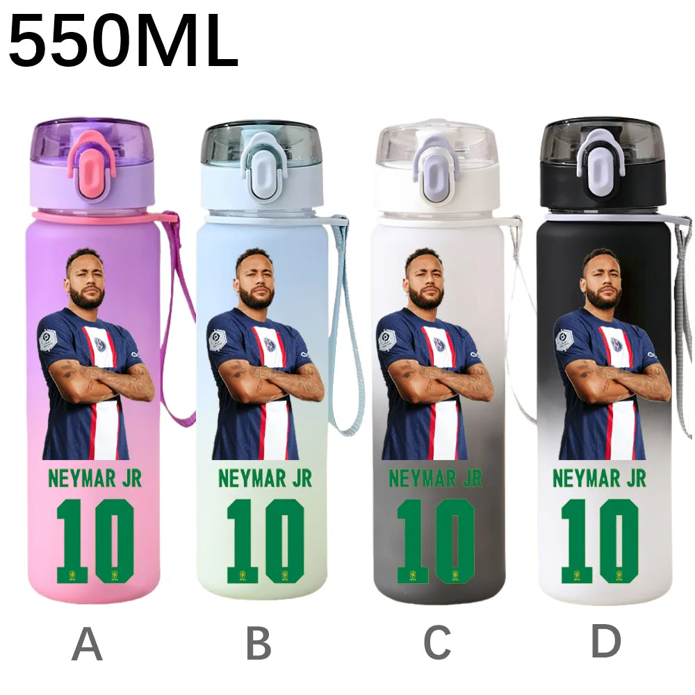 550ML Sports Water Bottle Ronaldo Messi Mbappé Plastic Cup Flip Cover Drinking Bottle With Portable Rope Tea Cup Fans Gifts