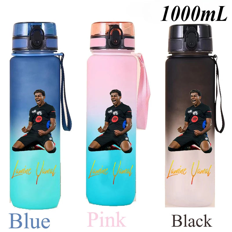 1000ml Football Star Straw Gourd Water Cup Lamine Yamal Large Capacity Sports Flip Cover Drinking Bottle Fans Support Items Gift
