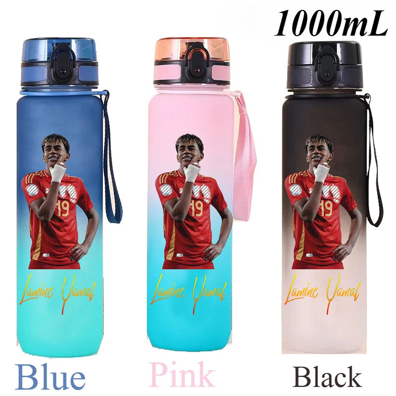 1000ml Football Star Straw Gourd Water Cup Lamine Yamal Large Capacity Sports Flip Cover Drinking Bottle Fans Support Items Gift