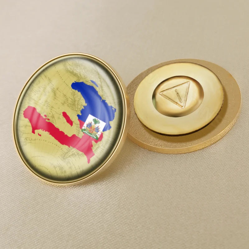 Haiti Haitians Map Flag National Emblem National Flower Brooches Badges Lapel Pins
