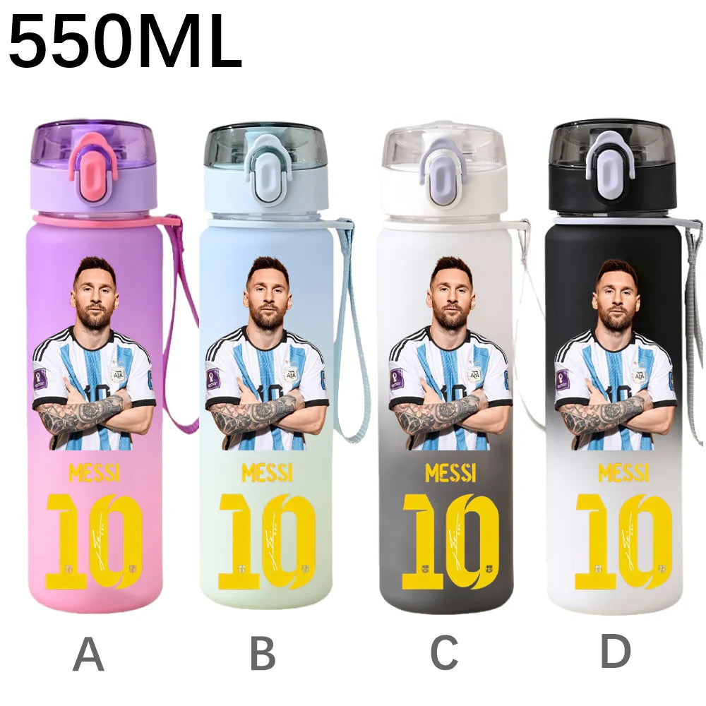 550ML Sports Water Bottle Ronaldo Messi Mbappé Plastic Cup Flip Cover Drinking Bottle With Portable Rope Tea Cup Fans Gifts