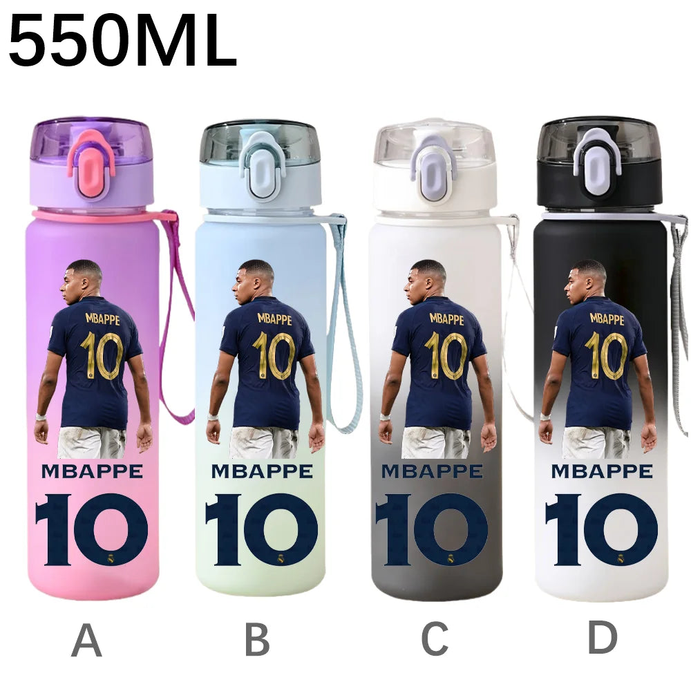 550ML Sports Water Bottle Ronaldo Messi Mbappé Plastic Cup Flip Cover Drinking Bottle With Portable Rope Tea Cup Fans Gifts
