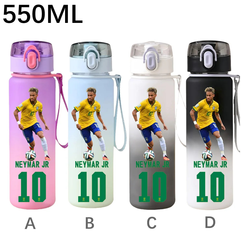 550ML Sports Water Bottle Ronaldo Messi Mbappé Plastic Cup Flip Cover Drinking Bottle With Portable Rope Tea Cup Fans Gifts