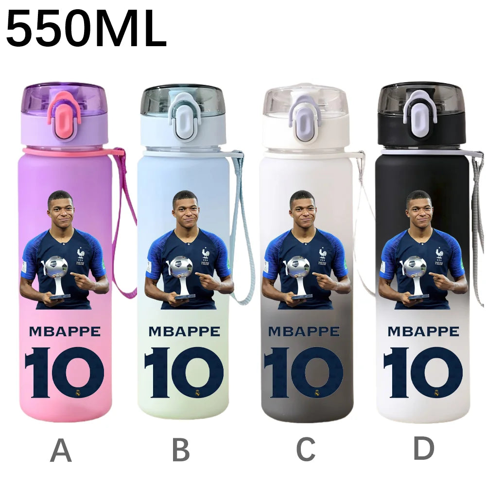 550ML Sports Water Bottle Ronaldo Messi Mbappé Plastic Cup Flip Cover Drinking Bottle With Portable Rope Tea Cup Fans Gifts