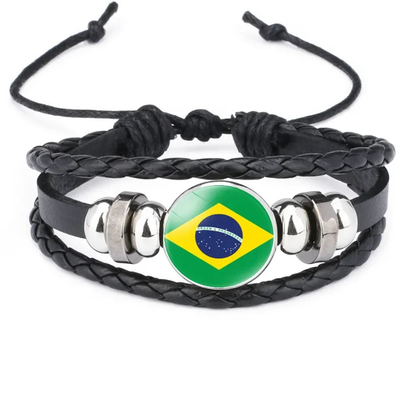 2024 South American Flag Bracelet for Men Venezuela Chile Argentina Bolivia Colombia Peru Brazil Charm Leather Multilayer Bangle