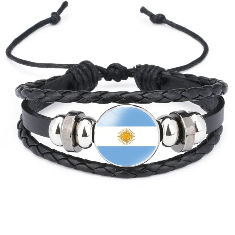 2024 South American Flag Bracelet for Men Venezuela Chile Argentina Bolivia Colombia Peru Brazil Charm Leather Multilayer Bangle
