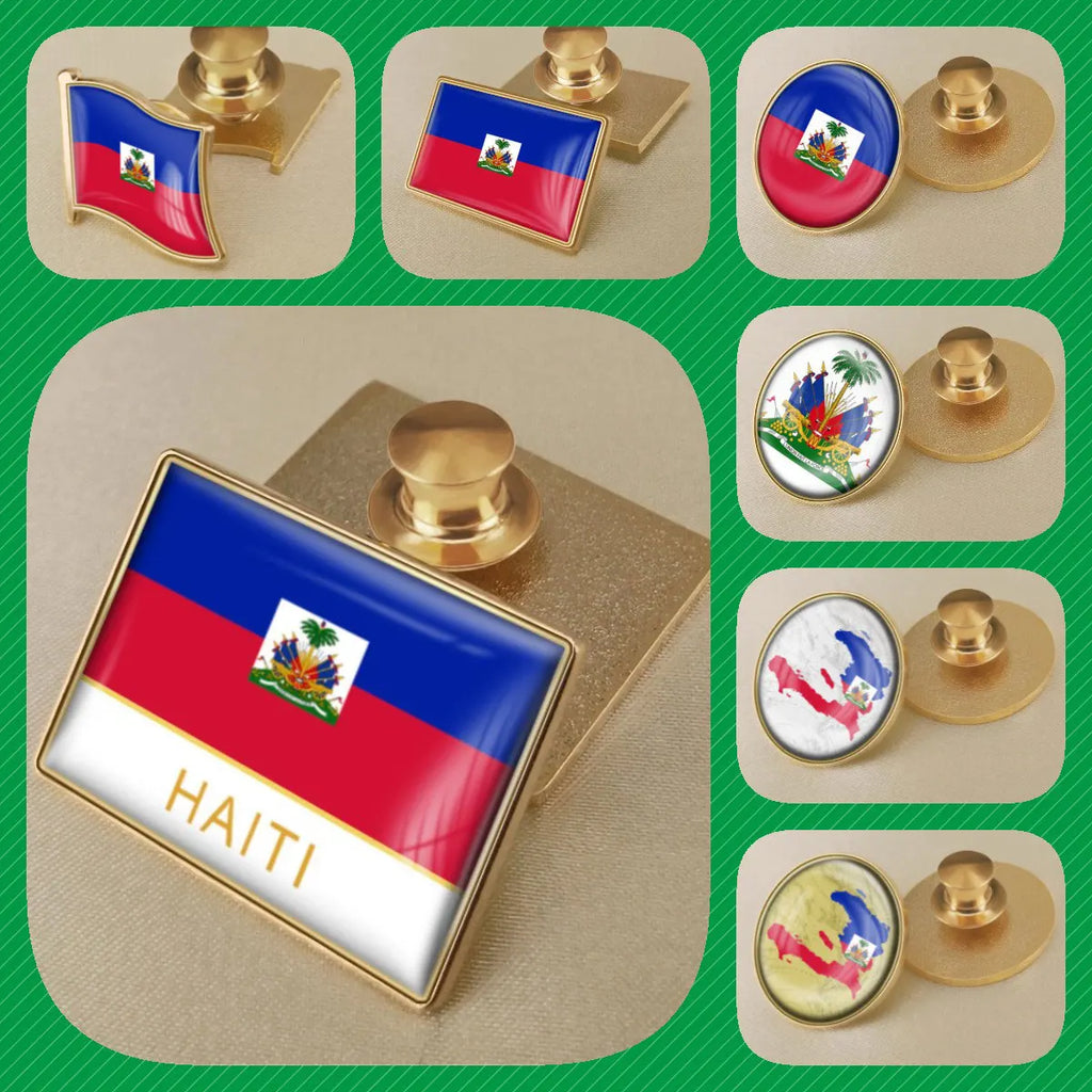 Haiti Haitians Map Flag National Emblem National Flower Brooches Badges Lapel Pins