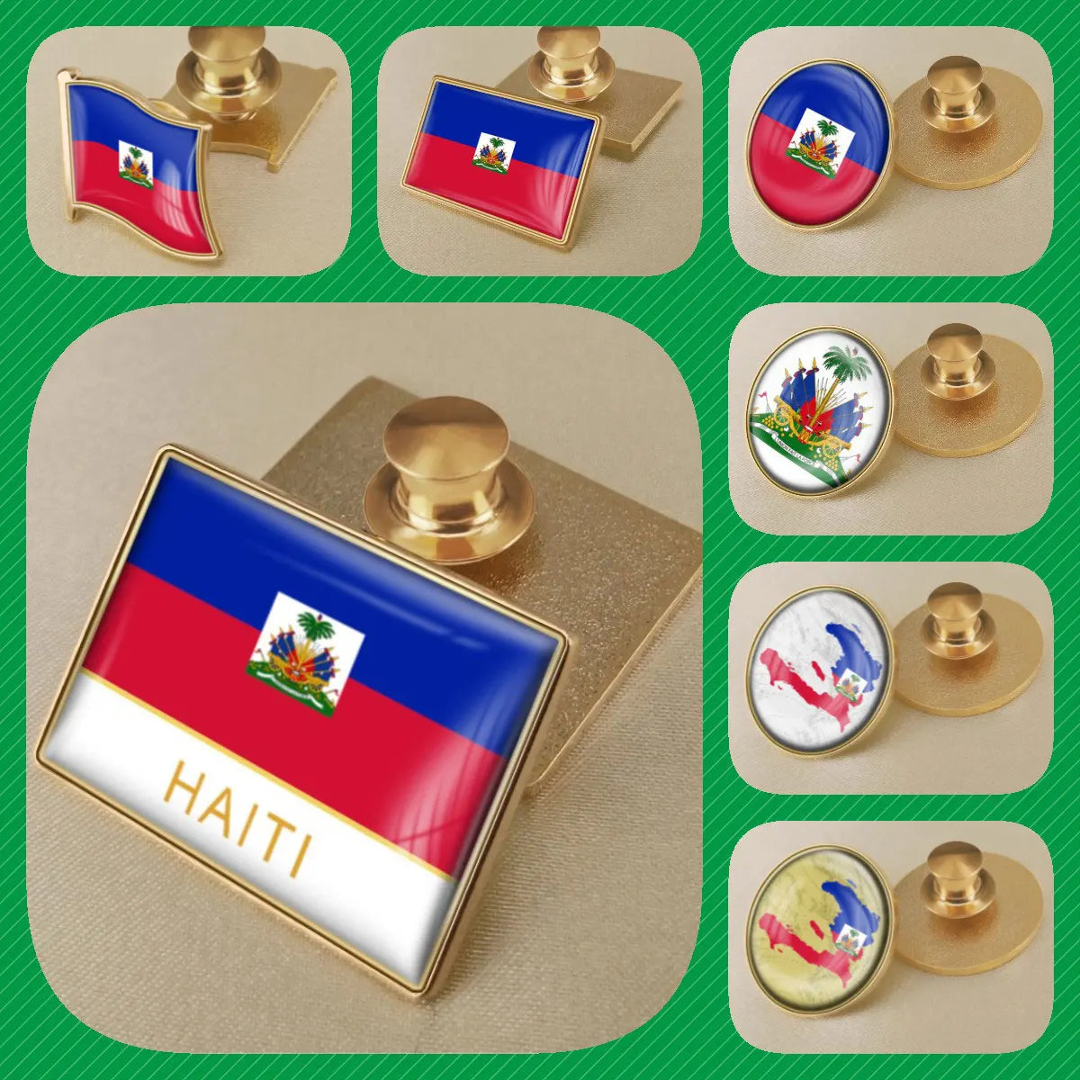 Haiti Haitians Map Flag National Emblem National Flower Brooches Badges Lapel Pins