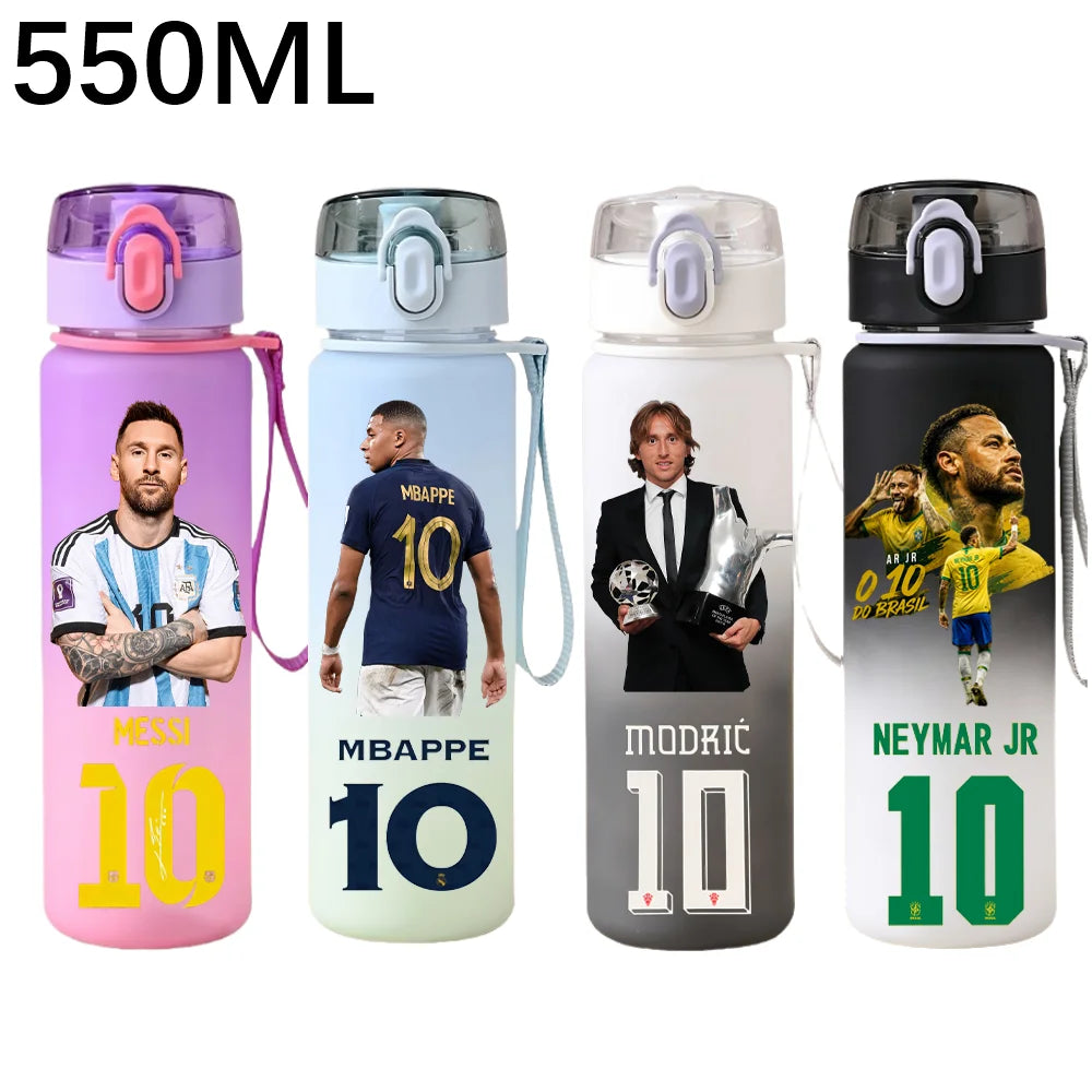 550ML Sports Water Bottle Ronaldo Messi Mbappé Plastic Cup Flip Cover Drinking Bottle With Portable Rope Tea Cup Fans Gifts