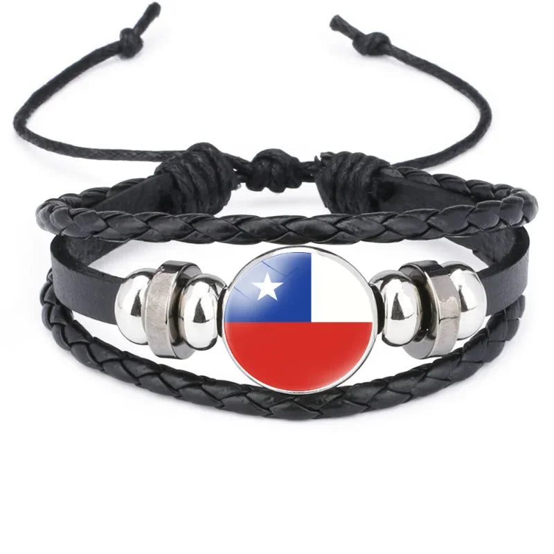 2024 South American Flag Bracelet for Men Venezuela Chile Argentina Bolivia Colombia Peru Brazil Charm Leather Multilayer Bangle