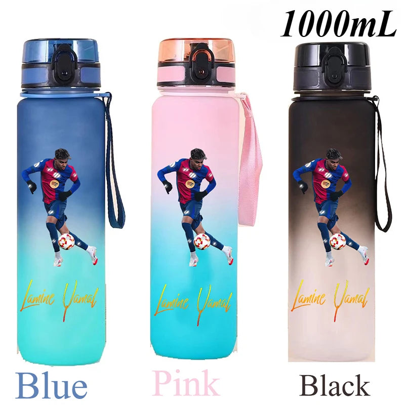1000ml Football Star Straw Gourd Water Cup Lamine Yamal Large Capacity Sports Flip Cover Drinking Bottle Fans Support Items Gift