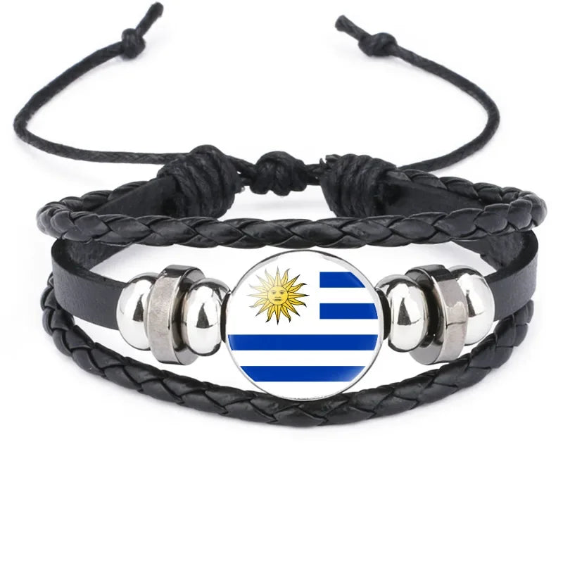 2024 South American Flag Bracelet for Men Venezuela Chile Argentina Bolivia Colombia Peru Brazil Charm Leather Multilayer Bangle