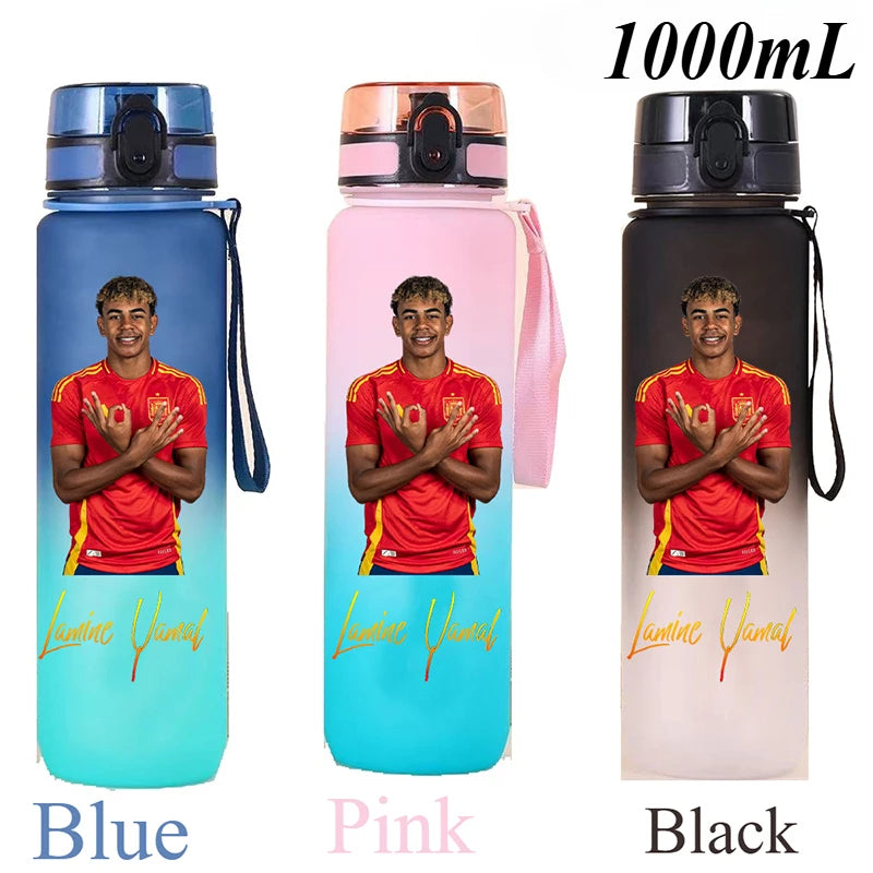 1000ml Football Star Straw Gourd Water Cup Lamine Yamal Large Capacity Sports Flip Cover Drinking Bottle Fans Support Items Gift