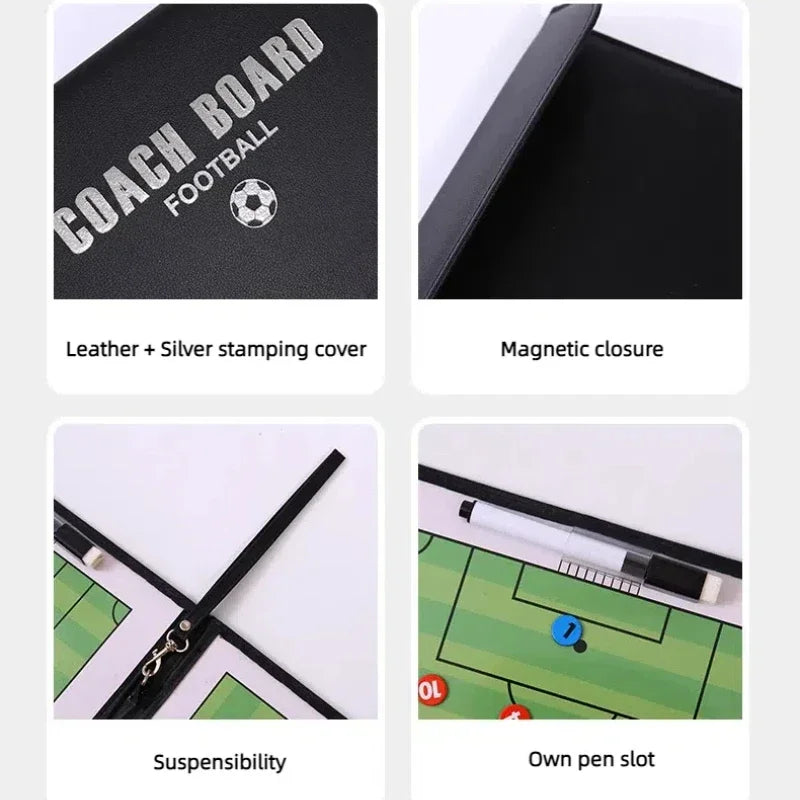 Sports Coach Tactical Board Magnetic Leather Football Basketball Soccer Training Teaching Board With Tape Pen Team Sports Tool