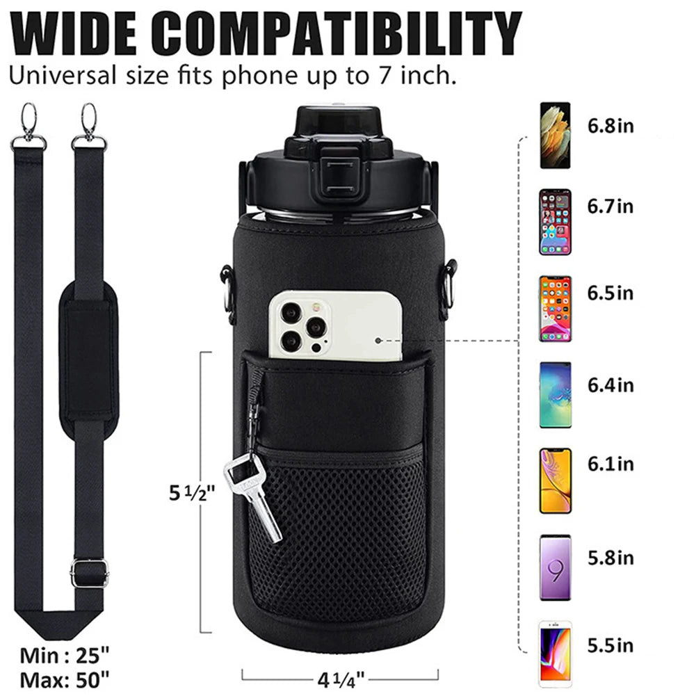 Sport Water Bottle Covers Cellphone Holder Large Capacity Motivational Water Bottles Holder Bag Thermos Sleeve Drinkware