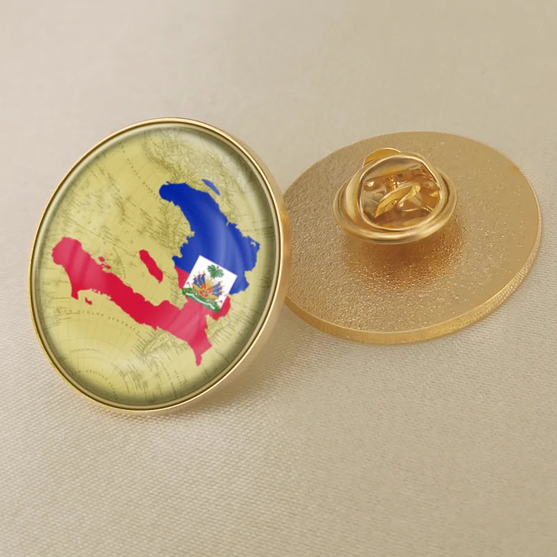 Haiti Haitians Map Flag National Emblem National Flower Brooches Badges Lapel Pins