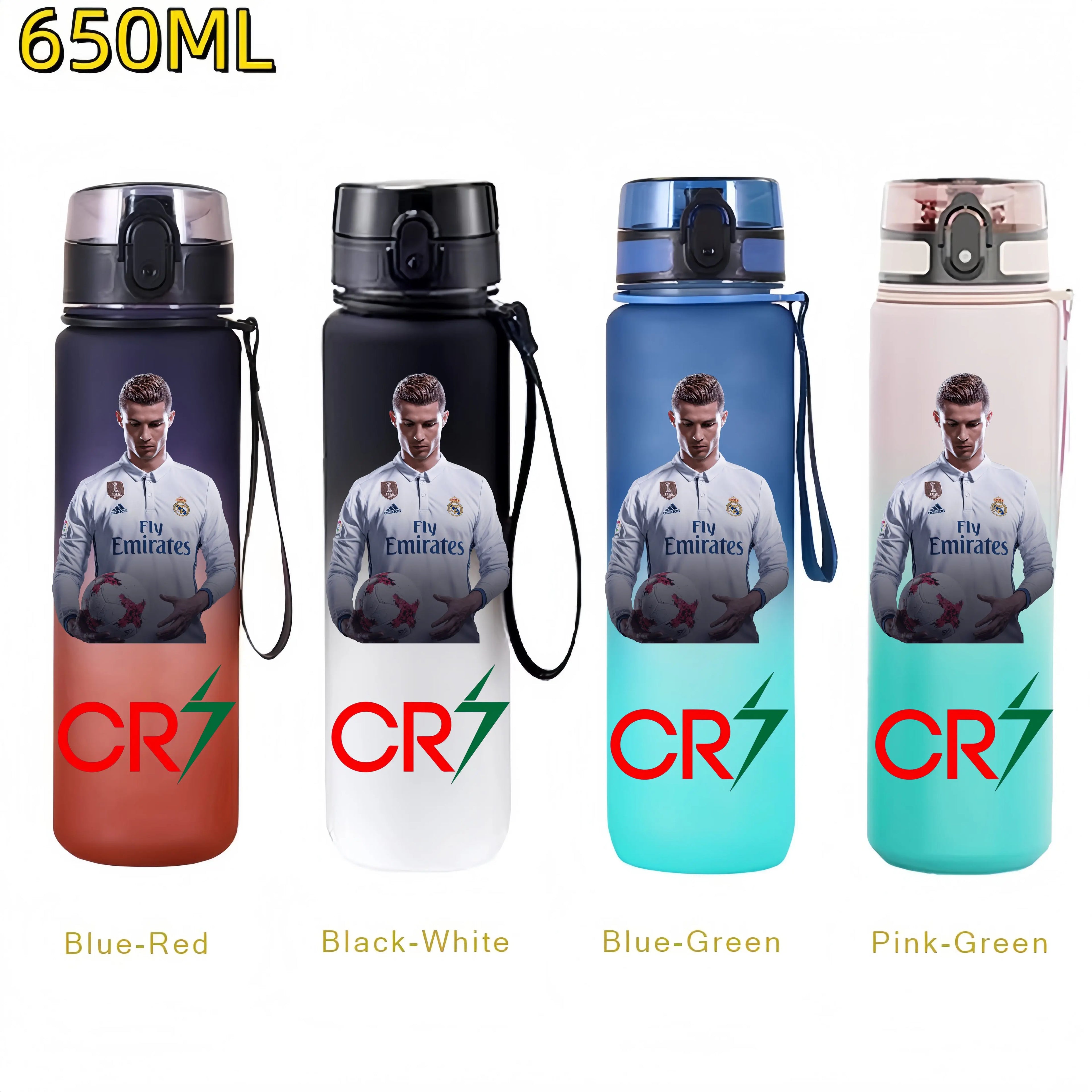 650MLRonaldo Messi Mbappé Sports Water Bottle Bulbasaur Squirtle Drinking Bottles Travel Cycling Hiking Exercise Gym Jugs