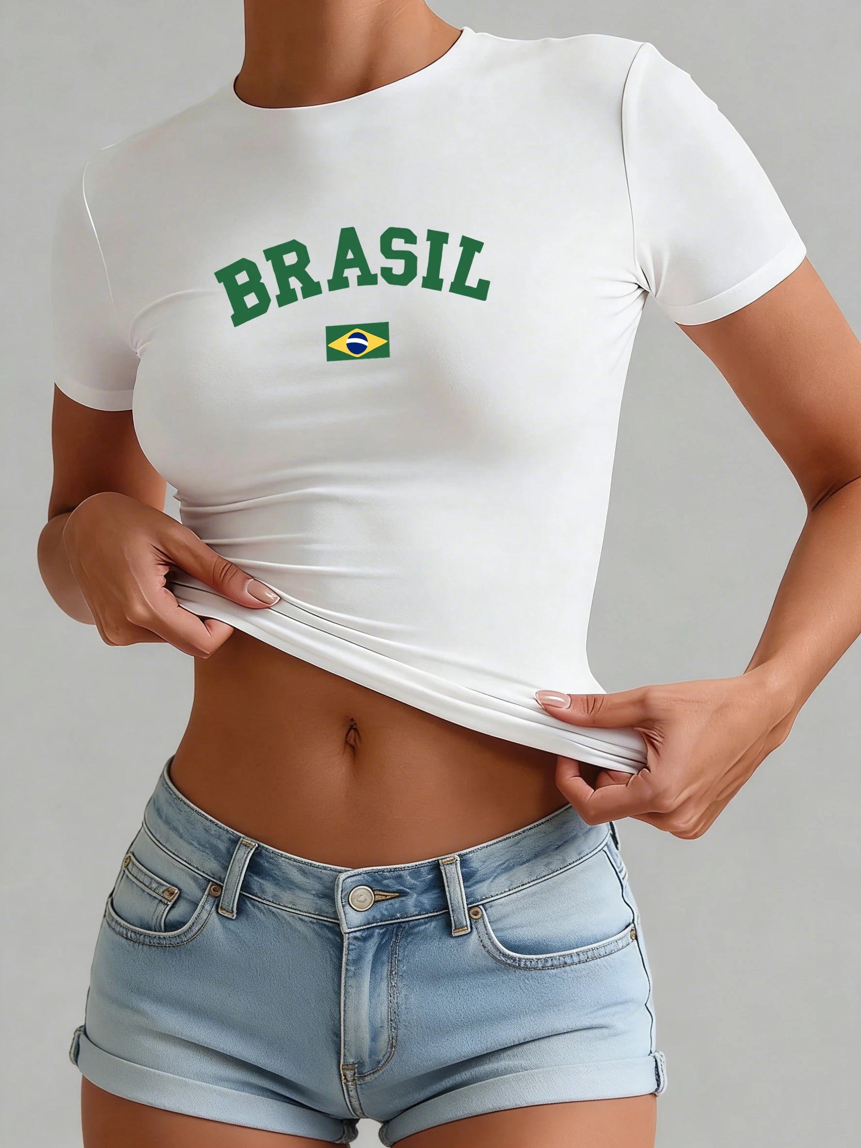 Brasil Flag Simple Camiseta  Womens Y2K T-Shirts Hip Hop Casual T Shirt Yoga Slim Short Sleeves Summer O-neck Feminina Streetwer