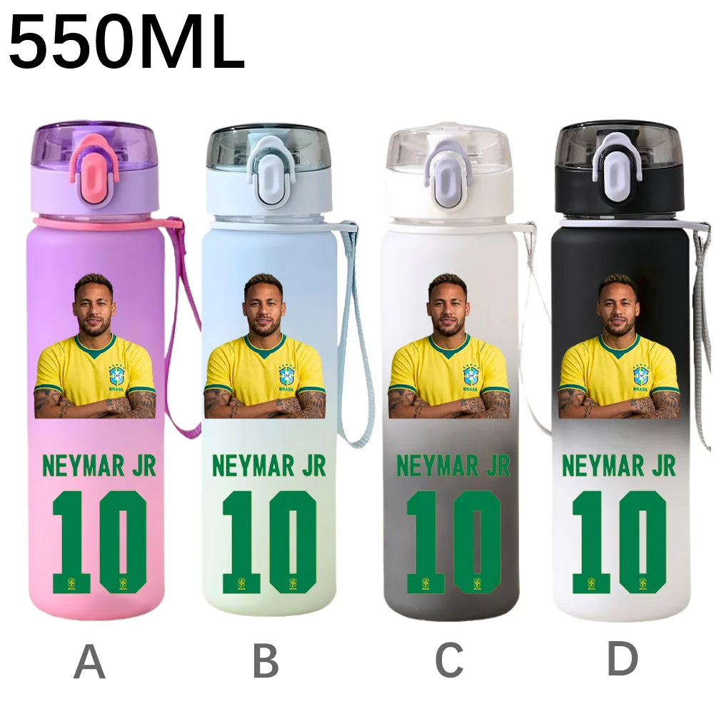 550ML Sports Water Bottle Ronaldo Messi Mbappé Plastic Cup Flip Cover Drinking Bottle With Portable Rope Tea Cup Fans Gifts