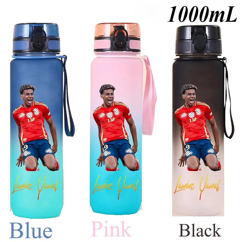 1000ml Football Star Straw Gourd Water Cup Lamine Yamal Large Capacity Sports Flip Cover Drinking Bottle Fans Support Items Gift