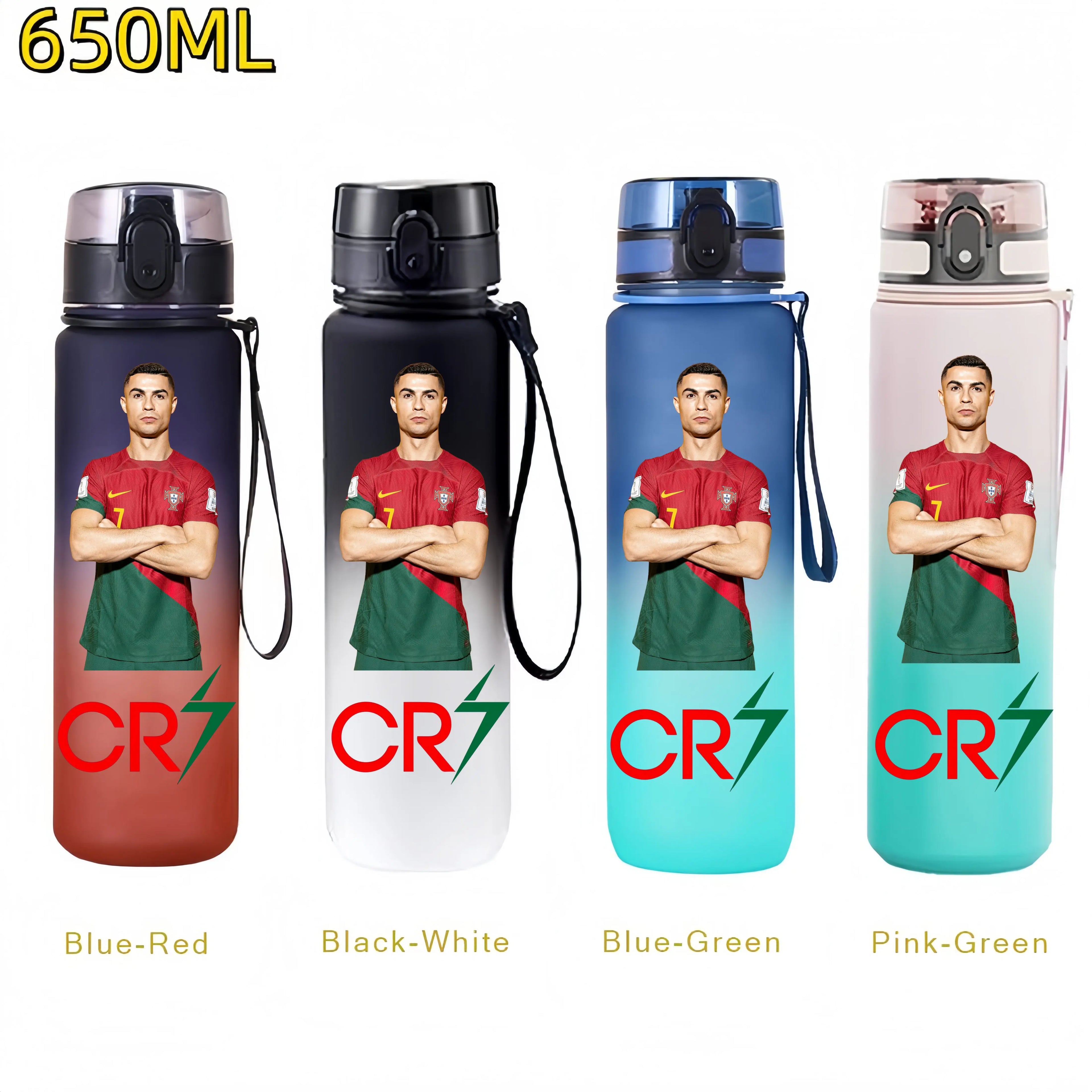 650MLRonaldo Messi Mbappé Sports Water Bottle Bulbasaur Squirtle Drinking Bottles Travel Cycling Hiking Exercise Gym Jugs