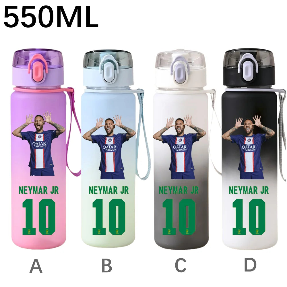 550ML Sports Water Bottle Ronaldo Messi Mbappé Plastic Cup Flip Cover Drinking Bottle With Portable Rope Tea Cup Fans Gifts