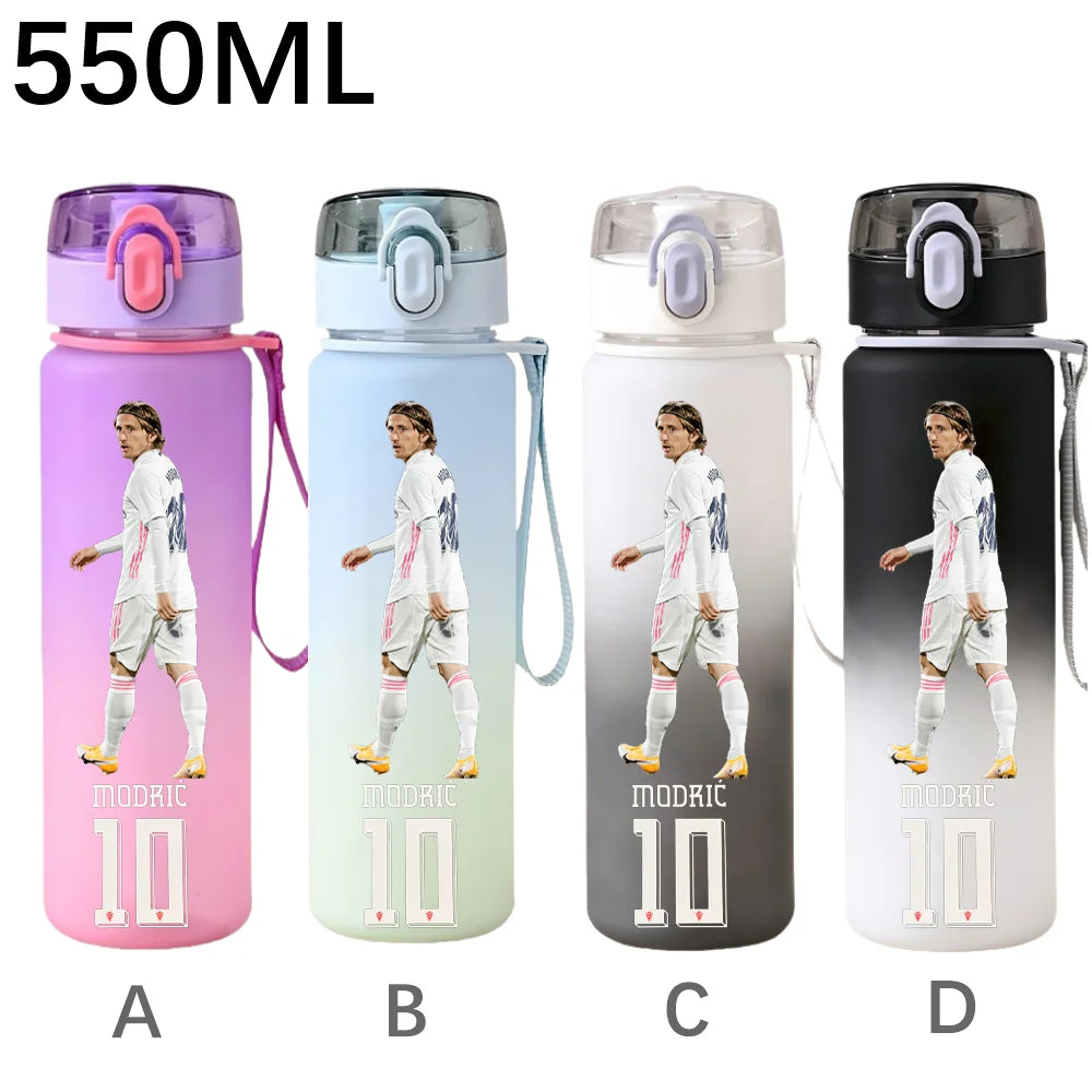 550ML Sports Water Bottle Ronaldo Messi Mbappé Plastic Cup Flip Cover Drinking Bottle With Portable Rope Tea Cup Fans Gifts