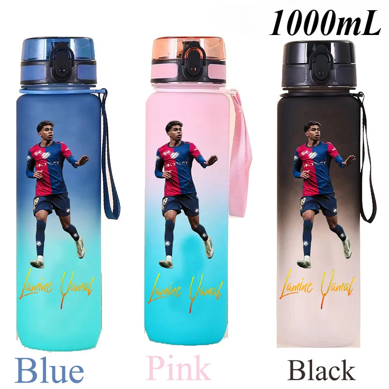 1000ml Football Star Straw Gourd Water Cup Lamine Yamal Large Capacity Sports Flip Cover Drinking Bottle Fans Support Items Gift