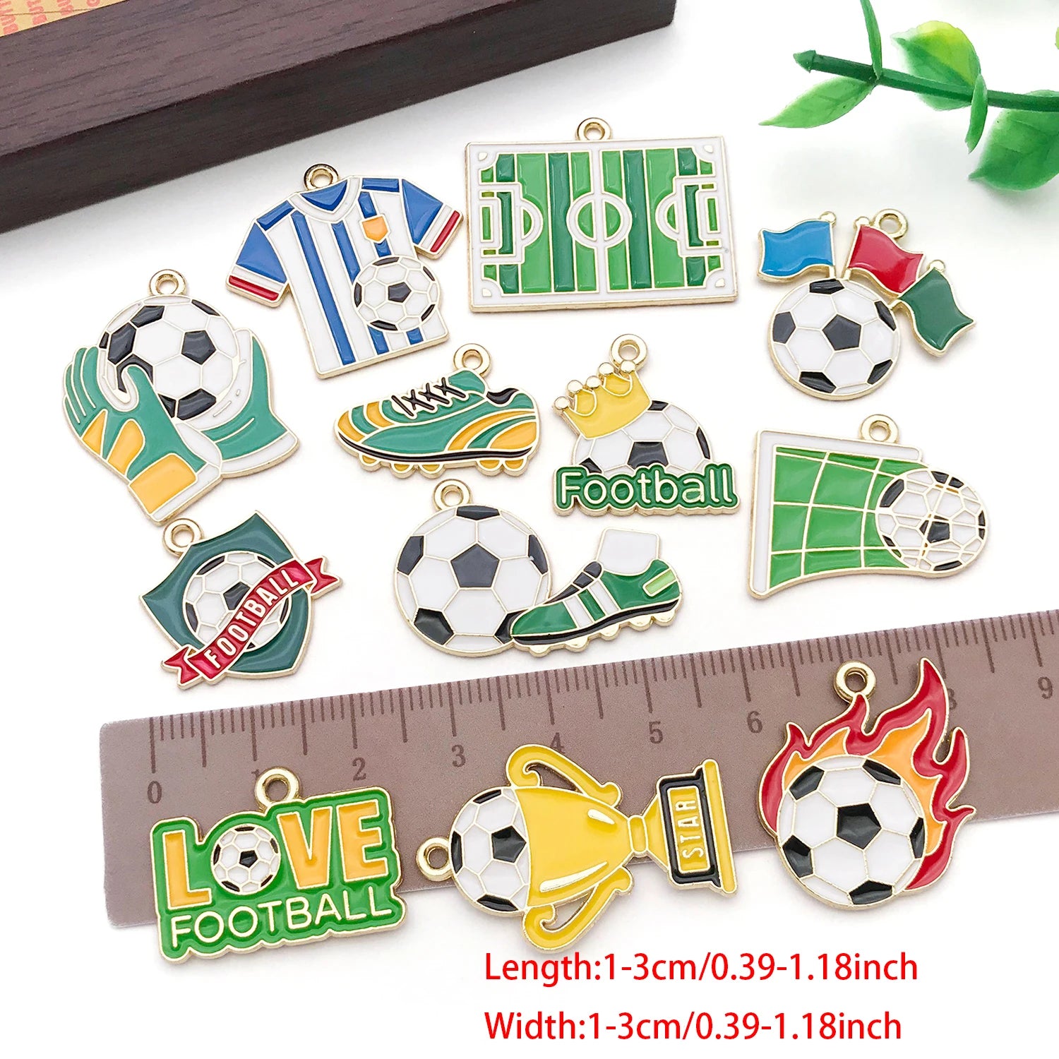 12Pcs Soccer Themed Charms Assortment Enamel Football Pendants for Bracelet Earring Craft