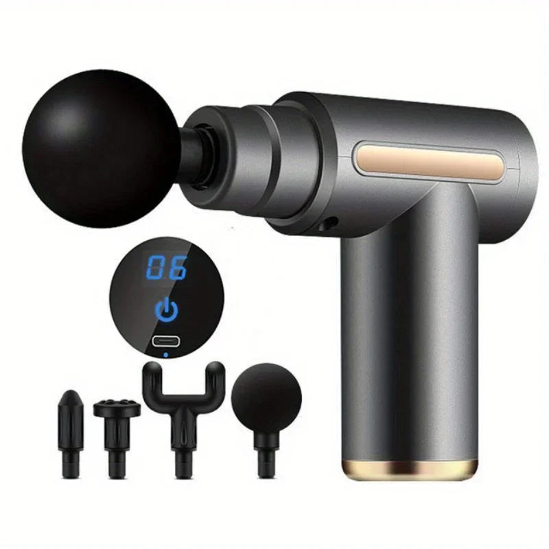 Portable Fascial Massage Gun Electric Percussion Pistol Massager Body Relaxation With LED Touch Screen 4Replaceable Massage Head