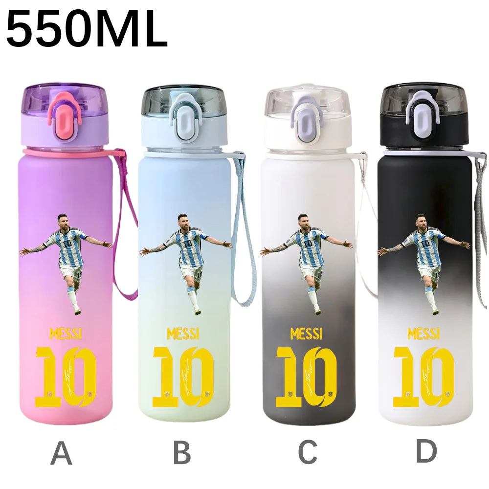 550ML Sports Water Bottle Ronaldo Messi Mbappé Plastic Cup Flip Cover Drinking Bottle With Portable Rope Tea Cup Fans Gifts