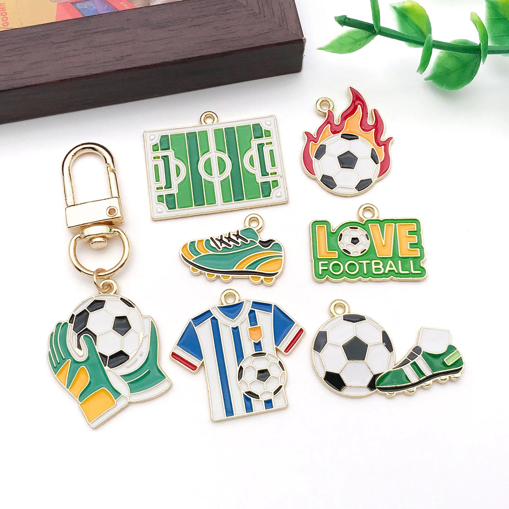 12Pcs Soccer Themed Charms Assortment Enamel Football Pendants for Bracelet Earring Craft