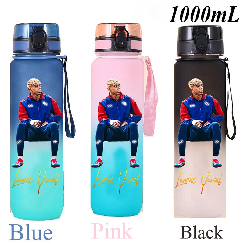 1000ml Football Star Straw Gourd Water Cup Lamine Yamal Large Capacity Sports Flip Cover Drinking Bottle Fans Support Items Gift