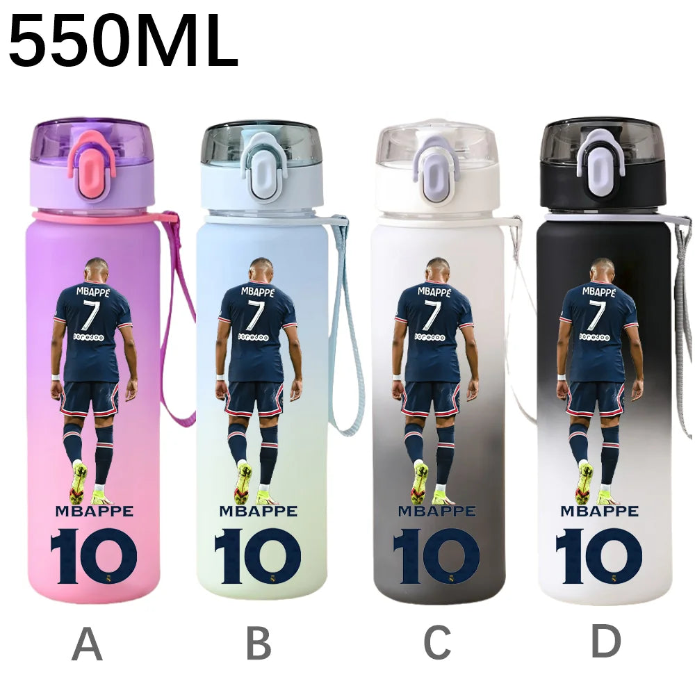 550ML Sports Water Bottle Ronaldo Messi Mbappé Plastic Cup Flip Cover Drinking Bottle With Portable Rope Tea Cup Fans Gifts