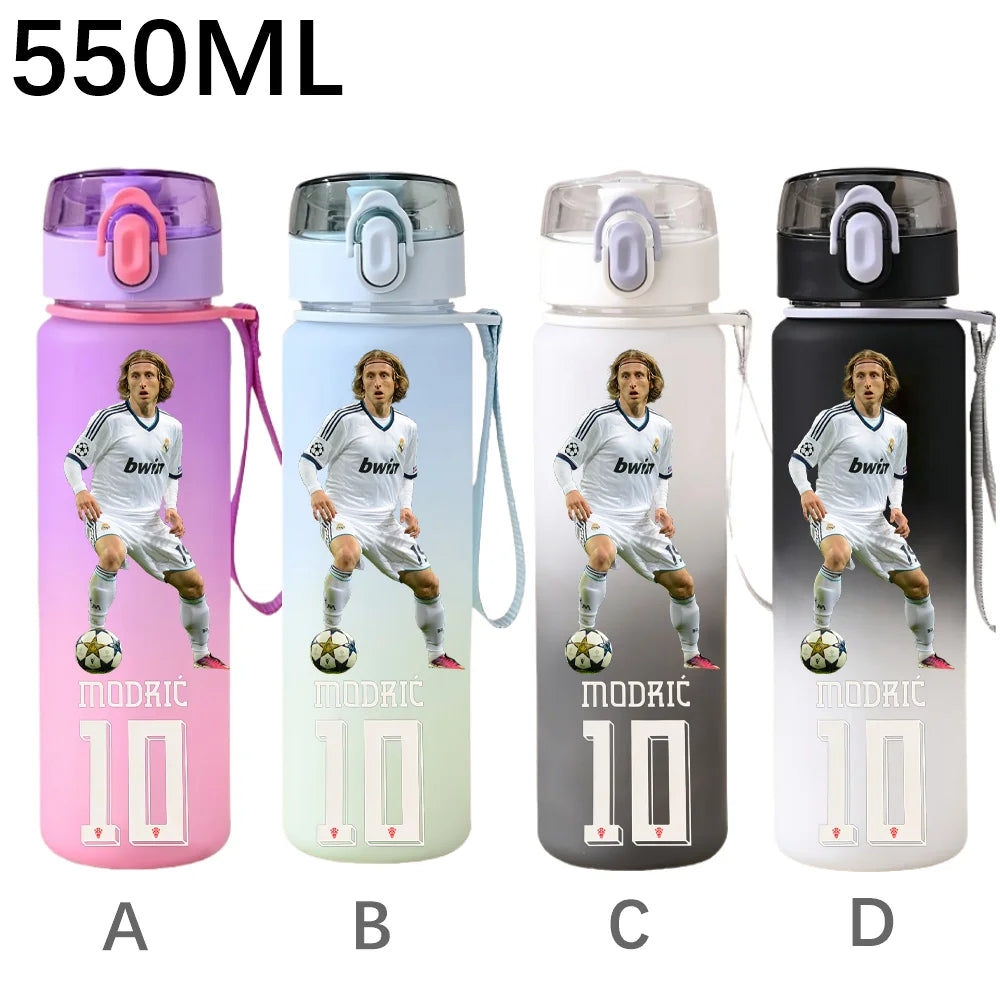 550ML Sports Water Bottle Ronaldo Messi Mbappé Plastic Cup Flip Cover Drinking Bottle With Portable Rope Tea Cup Fans Gifts
